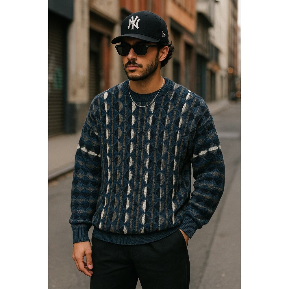 Vintage 90s Protege Collection Mens Textured Multi Print Biggie Sweater Size XL